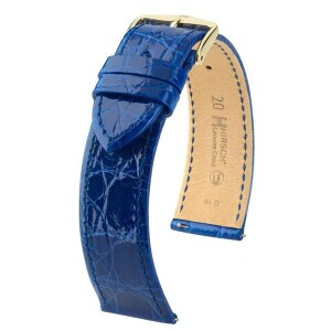 Product detail of Řemínek Hirsch Genuine Croco - královská modrá, lesk - 20 mm - M – Střední délka - 16 mm - Stříbrná