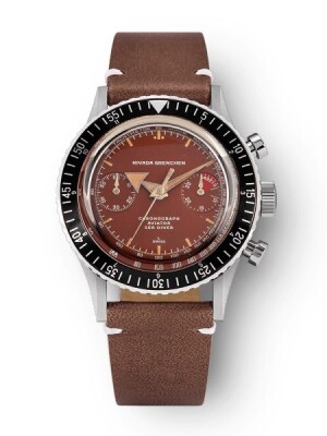 Product detail of Nivada Grenchen Chronomaster Broad Arrow Tropical Dial Inter. Bezel - Manual - Brown leather