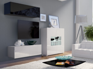 Product detail of ArtGiB Obývací stěna CALABRINI IX | bílá-bílý lesk/černá-černý lesk
