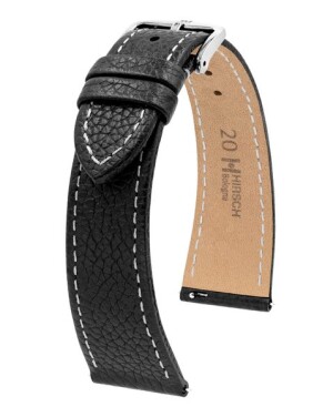 Product detail of Řemínek Hirsch Bologna - černý - 19 mm - L – Standardní délka (doporučujeme) - 16 mm - Stříbrná