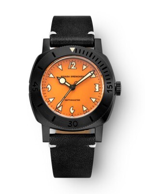 Product detail of Nivada Grenchen Depthmaster Black Pumpkin - Black Leather White Stitching