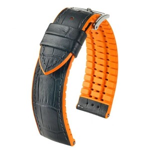 Product detail of Řemínek Hirsch Andy - černo-oranžový - 20 mm - L – Standardní délka (doporučujeme) - 18 mm - Stříbrná