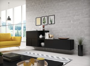 Product detail of Artcam Obývací stěna ROCO 9 roco: korpus černý mat / okraj černý mat / dvířka černý mat