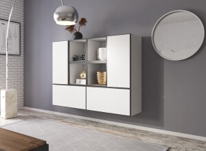 Product detail of Artcam Sestava do obývacího pokoje ROCO 19 roco: korpus bílý mat / okraj černý mat / dvířka bílý mat