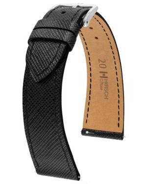 Product detail of Řemínek Hirsch Giffone - černý - 20 mm - L – Standardní délka (doporučujeme) - 16 mm - Stříbrná