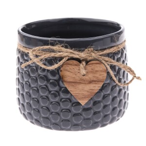 Product detail of Keramický obal na květináč Wood heart tmavě modrá, 8,8 x 11 cm