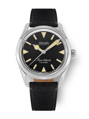 Product detail of Nivada Grenchen Super Antarctic 35 mm - Black Beige Luminova - Black Leather