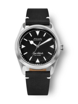 Product detail of Nivada Grenchen Super Antarctic 32025A - Black Leather White Stitching 
