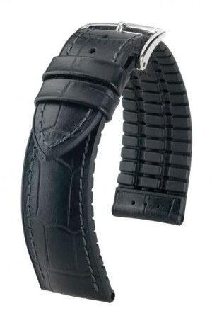 Product detail of Řemínek Hirsch Paul - černý - 22 mm - XL - Prodloužená délka - 20 mm - Stříbrná