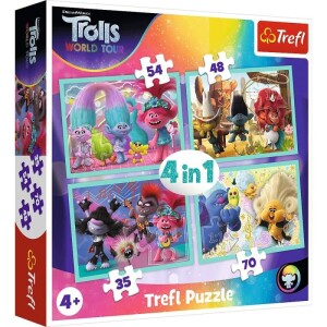 Product detail of Trefl Puzzle Trollové 2 - Světové turné 4v1 (35,48,54,70 dílků)