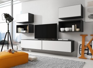 Product detail of Artcam Obývací stěna ROCO 3 roco: korpus černý mat / okraj černý mat / dvířka bílý mat