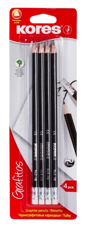 Product detail of Kores Trojhranná tužka č. 2 = HB s gumou 4 ks