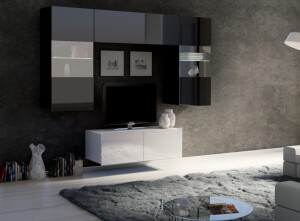 Product detail of ArtGiB Obývací stěna CALABRINI X | bílá-bílý lesk/černá-černý lesk