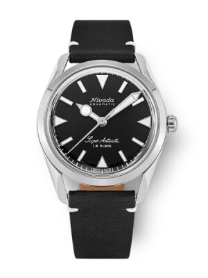 Product detail of Nivada Grenchen Super Antarctic 35 mm - Black White Luminova - Black Leather White Stitching 