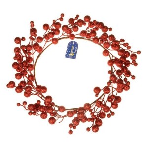 Product detail of Vánoční věnec s kouličkami Kirsty, 35 cm, červený gliter