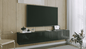 Product detail of ArtExt Závěsný TV stolek JOY | 200 cm Barva: Černý lesk (drážky)