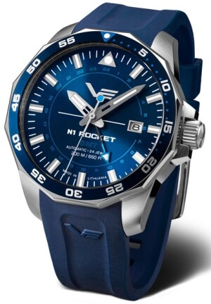 Product detail of Vostok Europe N-1 Rocket Automatic GMT NH34-225A712S - Modrý silikonový řemínek