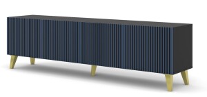 Product detail of ARTBm TV stolek RAVENNA F 4D 200 | černá matná / modrá Provedení: Černý mat / modrá / zlaté plastové nohy