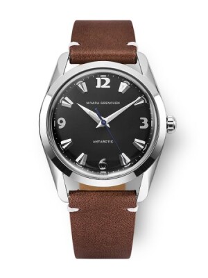 Product detail of Nivada Grenchen Antarctic 35 mm - Black White Luminova - Brown Leather White Stitching
