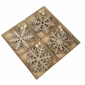 Product detail of Sada dřevěných závěsných vloček v krabičce 12 ks, hnědá
