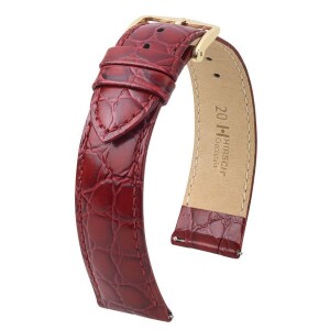 Product detail of Řemínek Hirsch Crocograin - burgundy - 16 mm - M – Střední délka - 14 mm - Zlatá