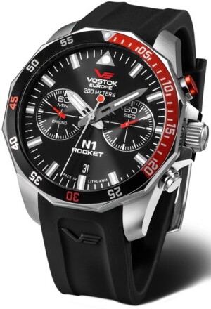 Product detail of Vostok Europe N-1 Rocket Chrono Line 6S21-225A707S - Černý silikonový řemínek