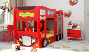 Product detail of Artplast Dětská patrová postel HAPPY BUS | červený 90 x 190 cm