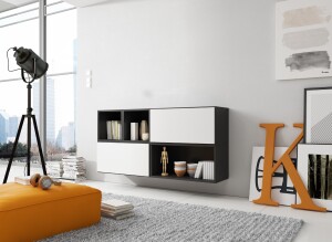Product detail of Artcam Sestava do obývacího pokoje ROCO 15 roco: korpus černý mat / okraj černý mat / dvířka bílý mat