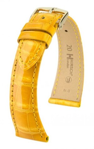 Product detail of Řemínek Hirsch London Alligator - žlutý, lesk - 21 mm - L – Standardní délka (doporučujeme) - 18 mm - Zlatá