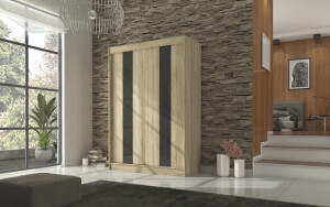 Product detail of ArtAdrk Šatní skříň KAREN | 150 cm Barva: dub sonoma/černé pásy