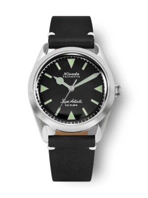 Product detail of Nivada Grenchen Super Antarctic 32026A - Black Leather White Stitching
