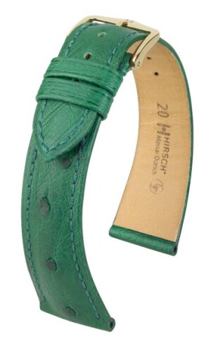 Product detail of Řemínek Hirsch Massai Ostrich - zelený - 14 mm - M – Střední délka - 12 mm - Rose Gold