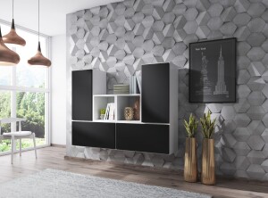 Product detail of Artcam Sestava do obývacího pokoje ROCO 18 roco: korpus bílý mat / okraj bílý mat / dvířka černý mat
