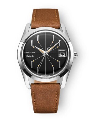 Product detail of Nivada Grenchen Antarctic Spider Black 35 mm - Brown Leather White Stitching