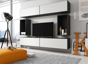 Product detail of Artcam Obývací stěna ROCO 1 roco: korpus černý mat / okraj černý mat / dvířka bílý mat