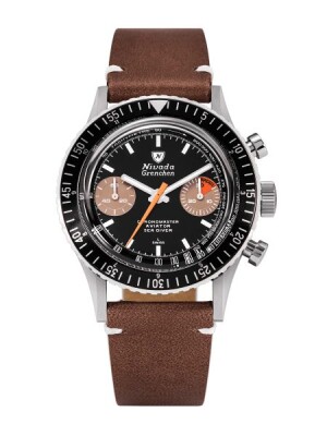 Product detail of Nivada Grenchen Chronomaster White Orange Boy Inter. Bezel - Manual - Brown leather White Stitching