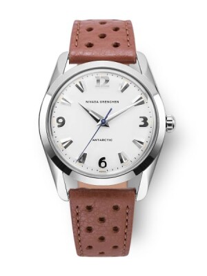 Product detail of Nivada Grenchen Antarctic 35 mm - White Luminova - Brown Racing Strap
