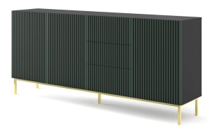 Product detail of ARTBm Komoda RAVENNA F 3D3S 200 | černá matná / zelená Provedení: Černý mat / zelená / zlatá kovová podnož