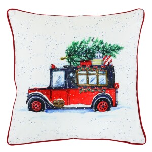 Product detail of Polštář sametový s výplní, bílý - vánoční auto, 100% polyester, 45 x 45 cm.