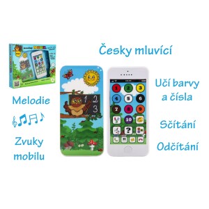 Product detail of Naučný mobilní telefon moudré sovy s krytem, plast, na baterie se zvukem, 22x18x3,5 cm 12m+