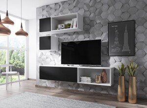 Product detail of Artcam Obývací stěna ROCO 5 roco: korpus bílý mat / okraj bílý mat / dvířka černý mat