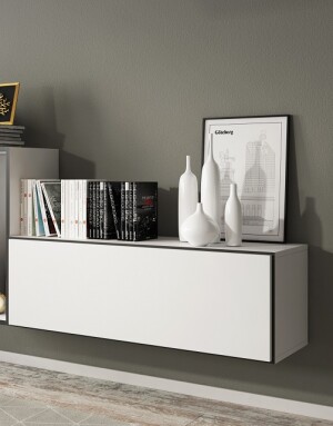 Product detail of Artcam TV stolek ROCO RO-1 roco: korpus bílý mat / okraj černý mat / dvířka bílý mat