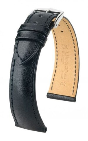 Product detail of Řemínek Hirsch Siena - černý - 20 mm - L – Standardní délka (doporučujeme) - 16 mm - Stříbrná