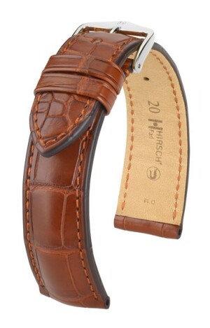 Product detail of Řemínek Hirsch Earl Alligator - zlatohnědý, mat - 24 mm - L – Standardní délka (doporučujeme) - 22 mm - Stříbrná