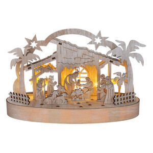 Product detail of Solight Vánoční dřevěný podsvícený betlém, 5x LED, 25 cm, 2x AA