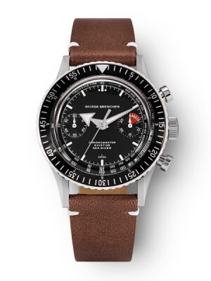 Product detail of Nivada Grenchen Chronomaster White Broad Arrow Inter. Bezel - Manual - Brown leather White Stitching