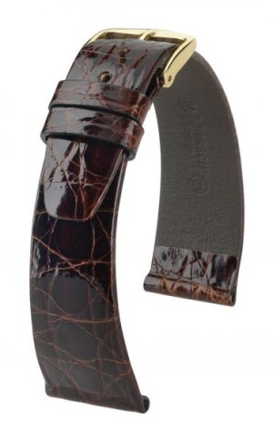 Product detail of Řemínek Hirsch Prestige Crocodile - hnědý - 12 mm - M – Střední délka - 10 mm - Zlatá