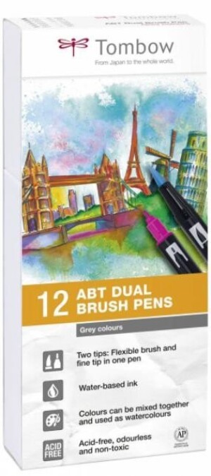 Product detail of Tombow Oboustranný štětcový fix ABT - Grey tone 12 ks