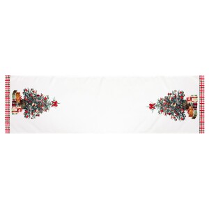Product detail of Běhoun bílý - okraje s vánočním stromkem, 100% polyester, 40 x 150 cm.