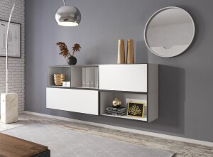 Product detail of Artcam Sestava do obývacího pokoje ROCO 16 roco: korpus bílý mat / okraj černý mat / dvířka bílý mat